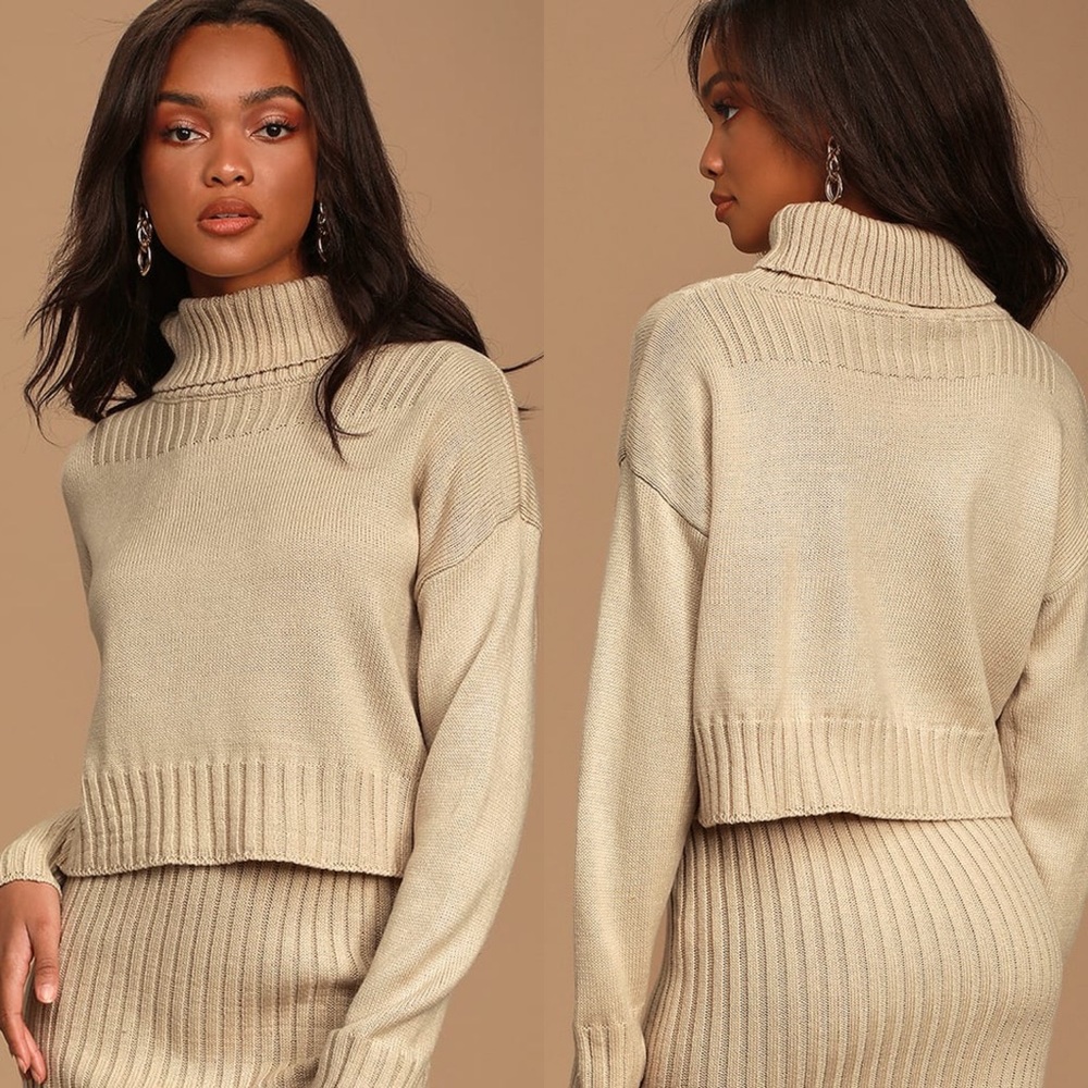 Lulus | Beige Knit Turtleneck Sweater